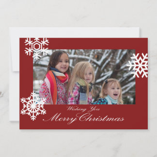 Christmas Red and White Snowflakes Foto Card Feiertagskarte