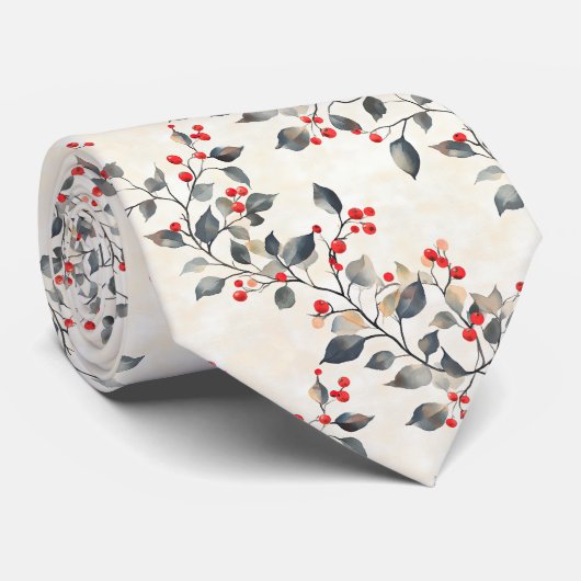 Christmas Red Berries Green Branches Krawatte (Gerollt)