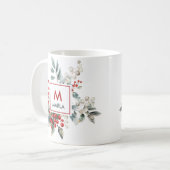Christmas Red Berries Greenery Monogram Kaffeetasse (Vorderseite Links)