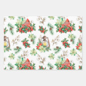 Christmas Red Berries Kardinals Poinsettia Geschenkpapier Set (Vorderseite 3)