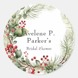 Christmas Red Berries Pine Brautparty Runder Aufkleber