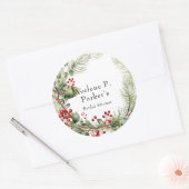 Christmas Red Berries Pine Brautparty Runder Aufkleber (Umschlag)