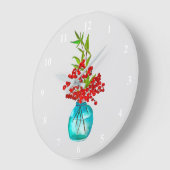 Christmas red berries  watercolor art große wanduhr (Winkel)