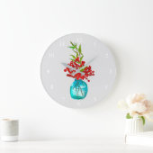 Christmas red berries  watercolor art große wanduhr (Zuhause)