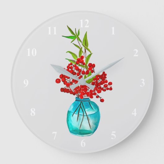 Christmas red berries  watercolor art große wanduhr (Vorderseite)