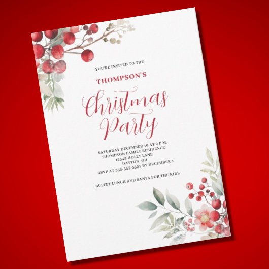 Christmas Red Berry Floral Party Einladung