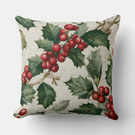 Christmas Red Berry Holly On Faux Linen Kissen