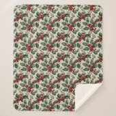 Christmas Red Berry Holly On Faux Linen Sherpadecke (Vorderseite)