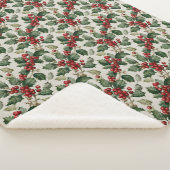 Christmas Red Berry Holly On Faux Linen Sherpadecke (3/4)