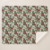 Christmas Red Berry Holly On Faux Linen Sherpadecke (Vorderseite (Horizontal))