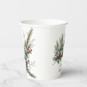 Christmas Red Berry White Rose Brautparty Pappbecher (Rechts)