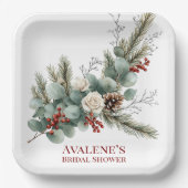 Christmas Red Berry White Rose Brautparty Pappteller (Vorderseite)