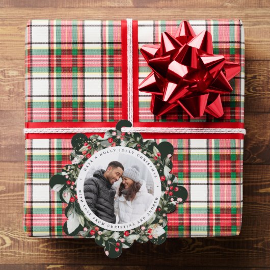 Christmas Red Berry Wreath Foto Square Ornament Karte (Insitu (Geschenk))