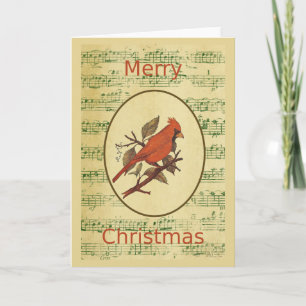 Christmas Red Bird Kardinal Green Music Feiertagskarte