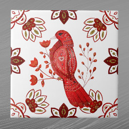Christmas Red Bird Nordic Fliese