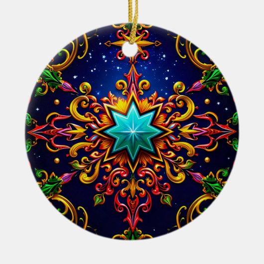 CHRISTMAS Red Blue Gold Green 3D Star ~ Keramik Ornament (Vorne)