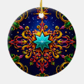 CHRISTMAS Red Blue Gold Green 3D Star ~ Keramik Ornament (Hinten)
