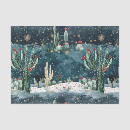 Christmas Red Blue Green Cactus Floral Seidenpapier (Vorderseite)
