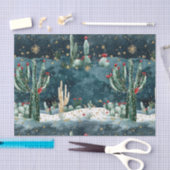 Christmas Red Blue Green Cactus Floral Seidenpapier (Handwerk)