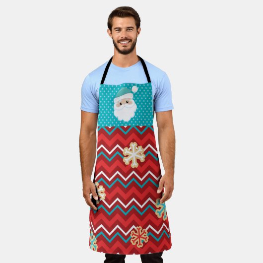 CHRISTMAS RED BLUE WHITE STRIPES & SANTA SCHÜRZE (Getragen)