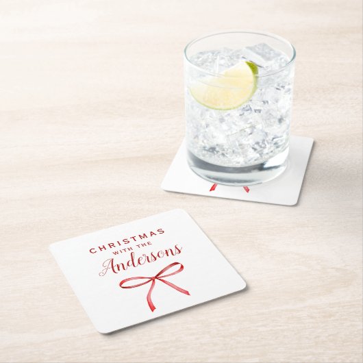 Christmas red bow monogram rechteckiger pappuntersetzer (Vor Ort)