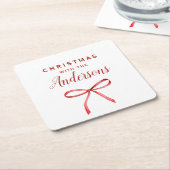 Christmas red bow monogram rechteckiger pappuntersetzer (angewinkelt)
