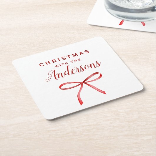 Christmas red bow monogram rechteckiger pappuntersetzer (angewinkelt)