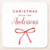 Christmas red bow monogram rechteckiger pappuntersetzer (Vorderseite)