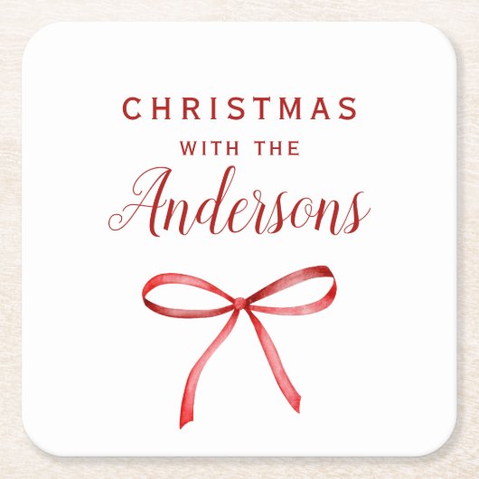 Christmas red bow monogram rechteckiger pappuntersetzer (Vorderseite)
