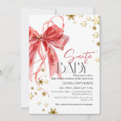 Christmas Red Bow Santa Baby Shower Einladung (Vorderseite)