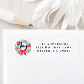 Christmas Red Bow Wreath Blue Joy Address Label (Insitu)
