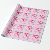 Christmas Red Bows Green Pink Hand Drawn Geschenkpapier (Ungerollt)