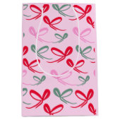 Christmas Red Bows Green Pink Hand Drawn Mittlere Geschenktüte (Vorderseite)