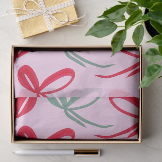Christmas Red Bows Green Pink Hand Drawn Seidenpapier (Geschenk)