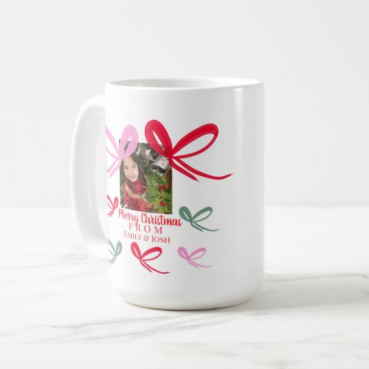 Christmas Red Bows Multicolor Doodle Kaffeetasse (Vorderseite Links)