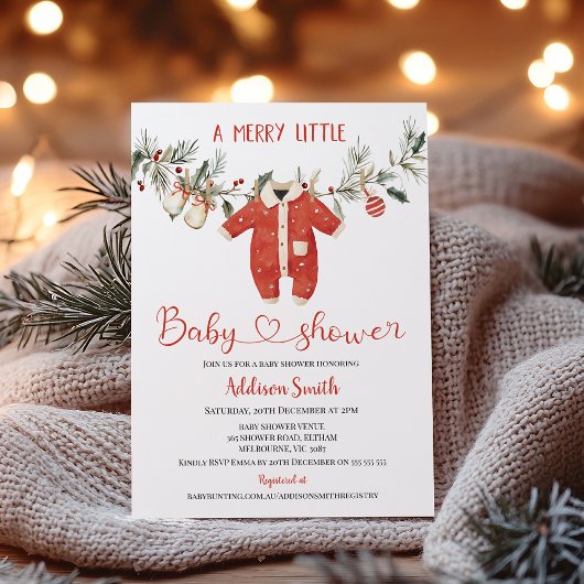 Christmas Red Boys Merry Little Baby Shower  Einladung