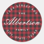 Christmas Red Buffalo Karo Rücksendeadresse Runder Aufkleber (Vorderseite)