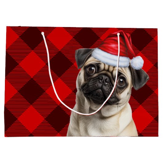 Christmas Red Buffalo Plaid Pug Dog Lover Große Geschenktüte (Rückseite)