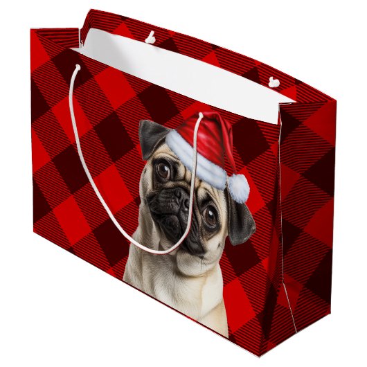 Christmas Red Buffalo Plaid Pug Dog Lover Große Geschenktüte (Rückseite Schrägansicht)
