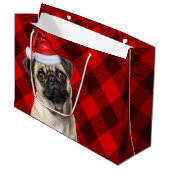 Christmas Red Buffalo Plaid Pug Dog Lover Große Geschenktüte (Vorderseite Schrägansicht)