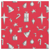 Christmas Red Candy Cane Stars Sleds Muster Stoff (Nahaufnahme)