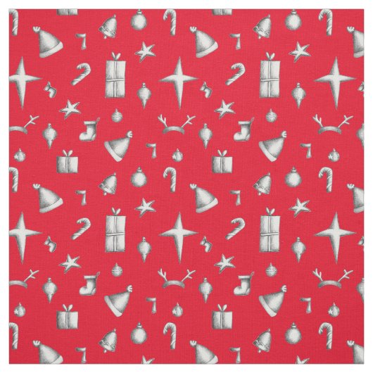 Christmas Red Candy Cane Stars Sleds Muster Stoff (Muster)