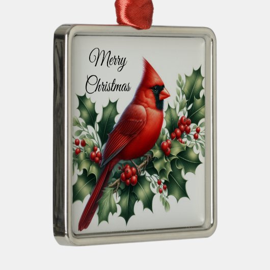 Christmas Red Cardinal and Holly Ornament Aus Metall (Rechts)