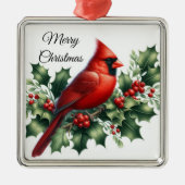 Christmas Red Cardinal and Holly Ornament Aus Metall (Vorne)