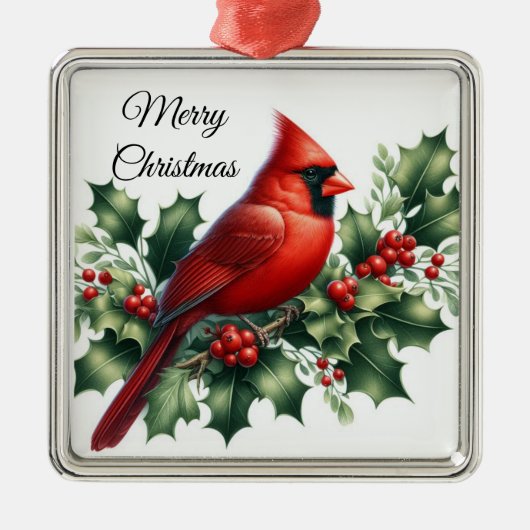 Christmas Red Cardinal and Holly Ornament Aus Metall (Vorne)