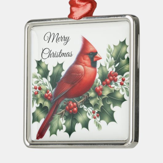 Christmas Red Cardinal and Holly Ornament Aus Metall (Links)