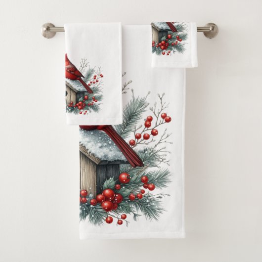 Christmas Red Cardinal Badhandtuch Set (Insitu)