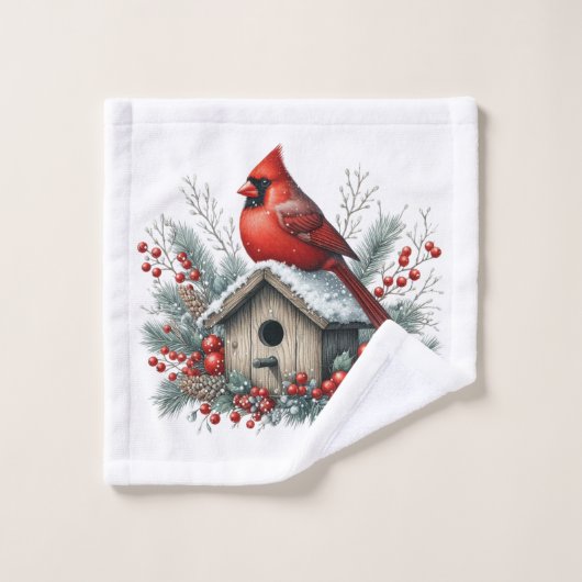 Christmas Red Cardinal  Badhandtuch Set (Waschlappen)
