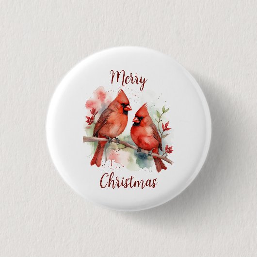 Christmas Red Cardinal Birds Holiday Art Button (Vorderseite)