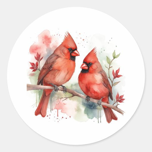 Christmas Red Cardinal Birds Holiday Art Runder Aufkleber (Vorderseite)